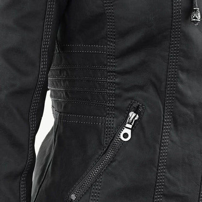 Women's Leather Jacket | Hooded Zip Front Moto