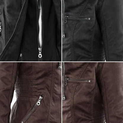 Women's Leather Jacket | Hooded Zip Front Moto