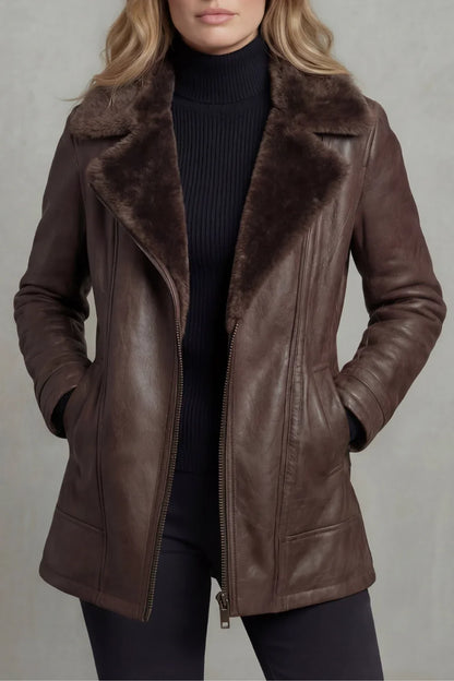 Women's Leather Jacket | Shearling Lined Brown