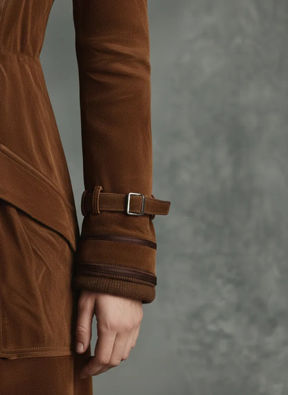 Women's Long Coat | Suede Double-breasted Lapel Trench