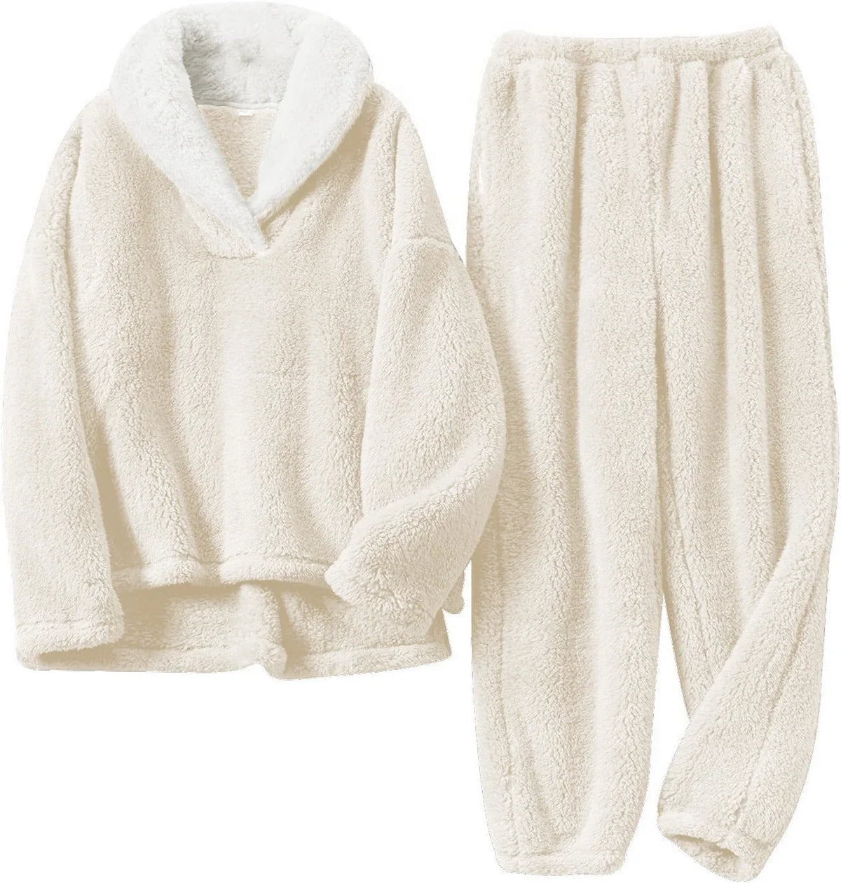 Women's Lounge Set | Plush Sherpa Two-Piece Pajama V-Neck