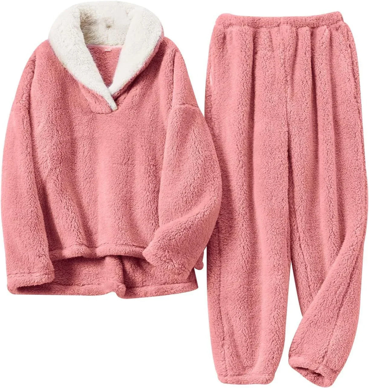 Women's Lounge Set | Plush Sherpa Two-Piece Pajama V-Neck