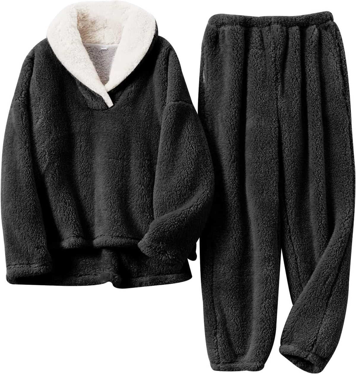 Women's Lounge Set | Plush Sherpa Two-Piece Pajama V-Neck