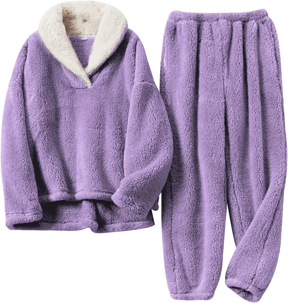 Women's Lounge Set | Plush Sherpa Two-Piece Pajama V-Neck
