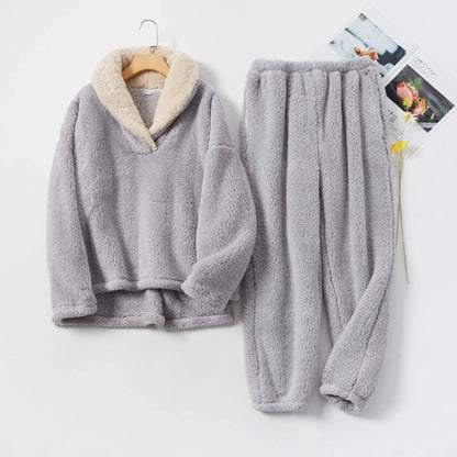 Women's Lounge Set | Plush Sherpa Two-Piece Pajama V-Neck