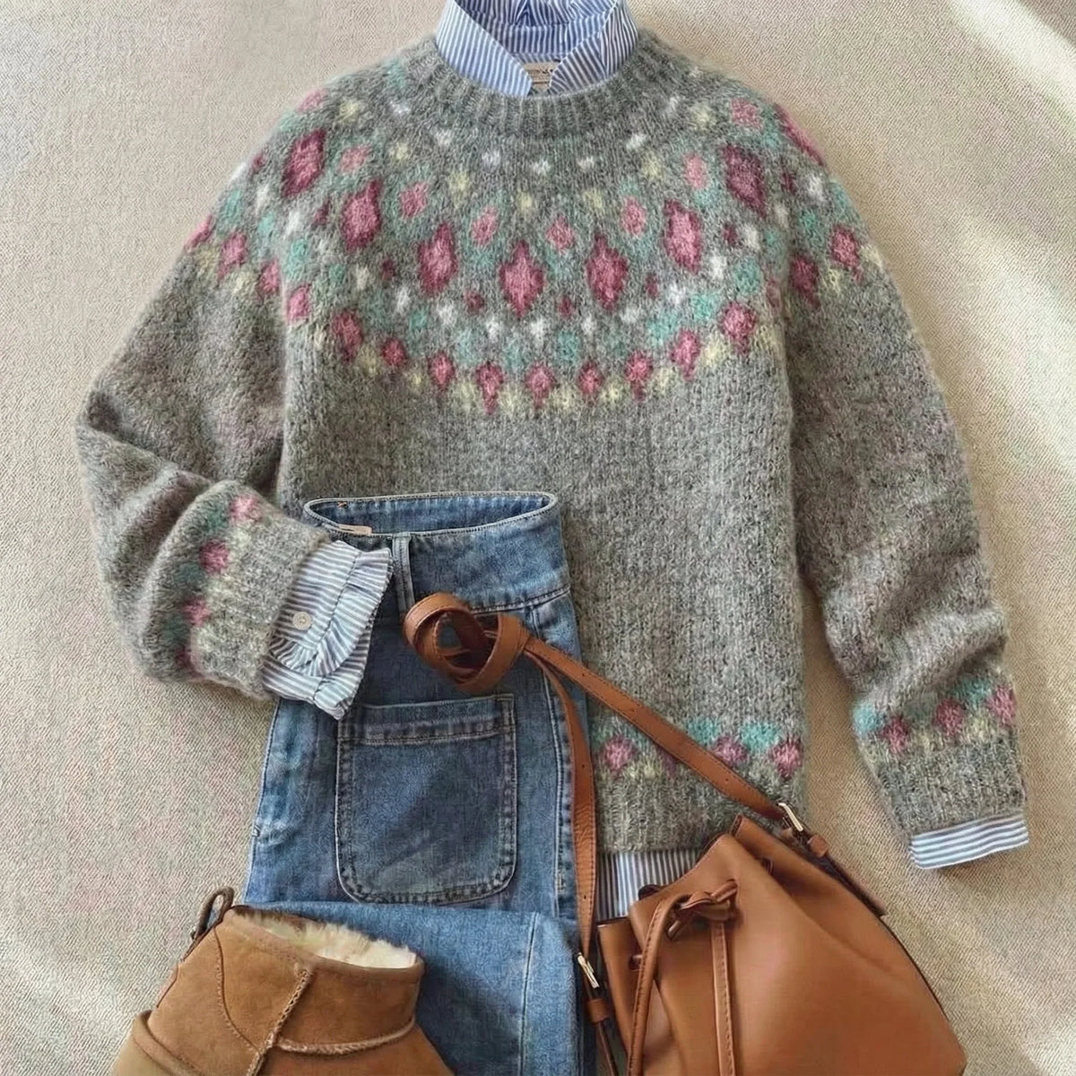Women's Nordic Sweater | Fair Isle Long Sleeve Knit