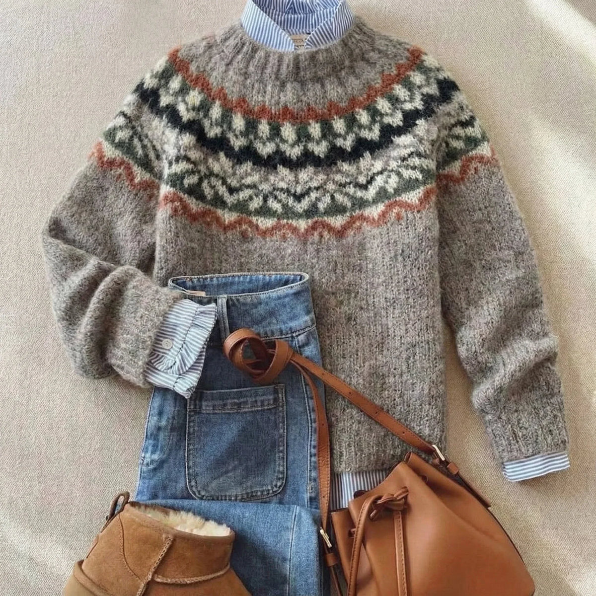 Women's Nordic Sweater | Fair Isle Long Sleeve Knit
