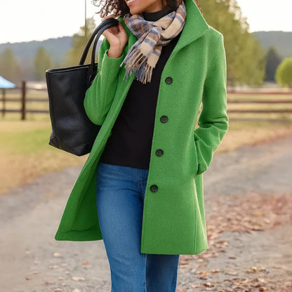 Women's Pea Coat | Wool Blend Button Front Long Sleeve