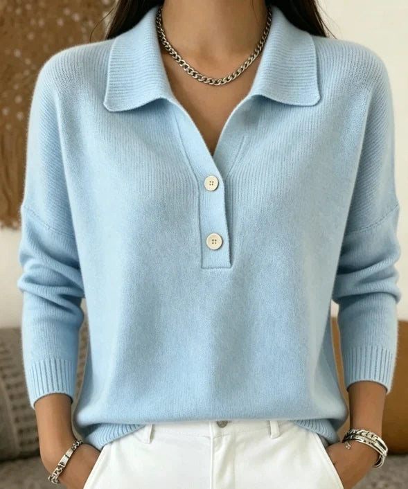 Women's Polo Sweater | Long Sleeve Knit V-Neck