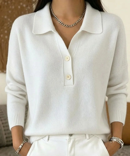 Women's Polo Sweater | Long Sleeve Knit V-Neck