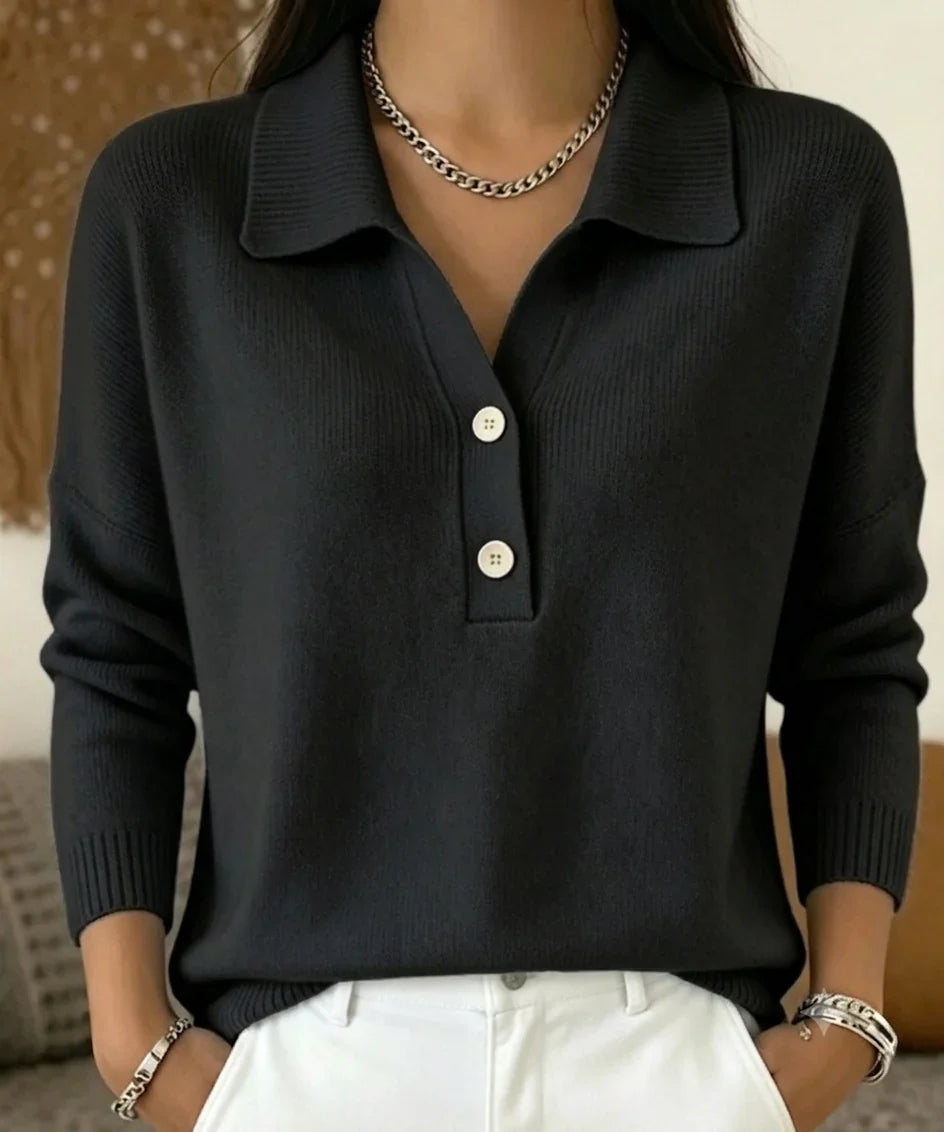 Women's Polo Sweater | Long Sleeve Knit V-Neck
