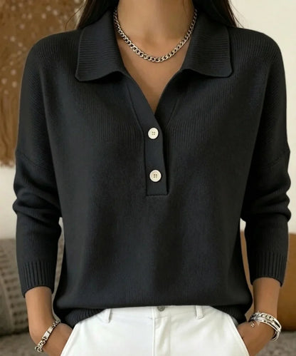 Women's Polo Sweater | Long Sleeve Knit V-Neck