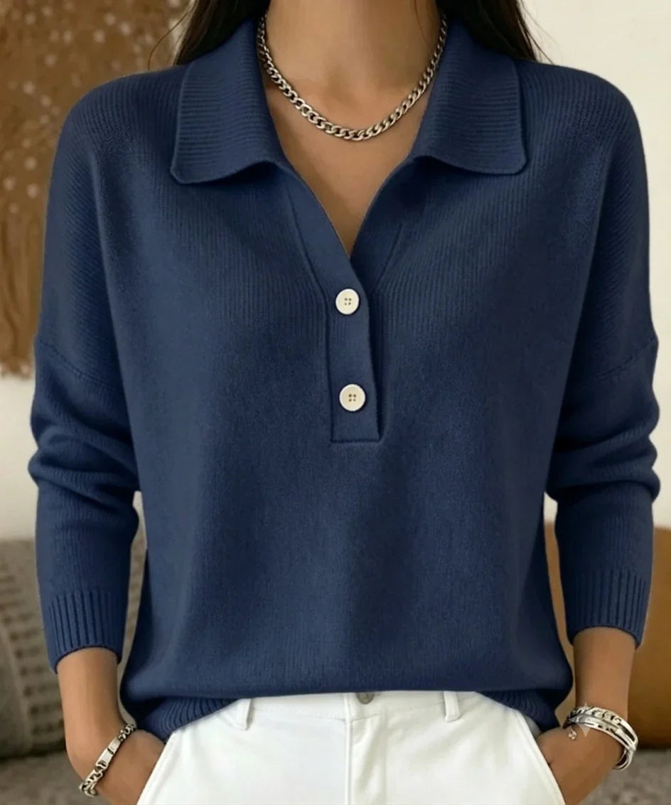 Women's Polo Sweater | Long Sleeve Knit V-Neck