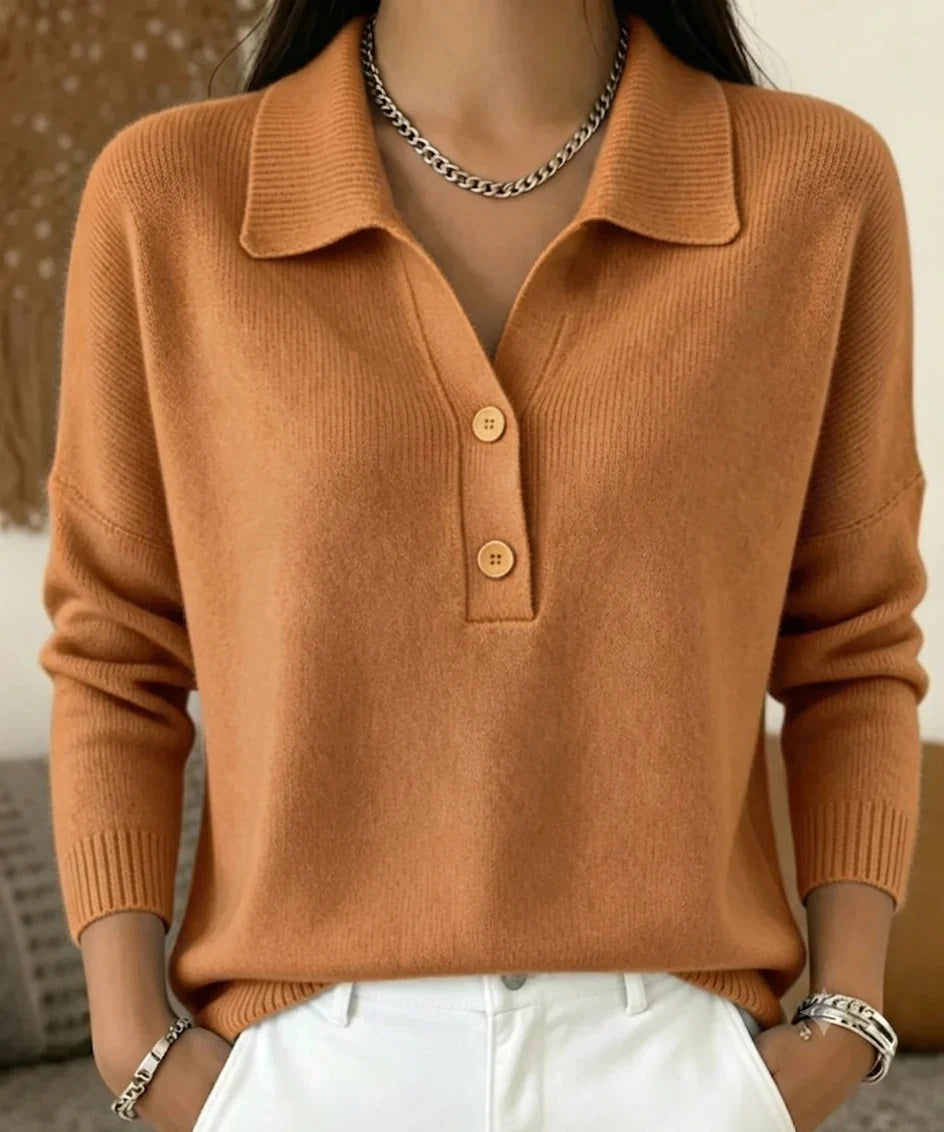 Women's Polo Sweater | Long Sleeve Knit V-Neck