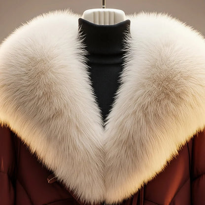 Women's Puffer Jacket | Glossy Faux Fur Collar Jeans Jacket