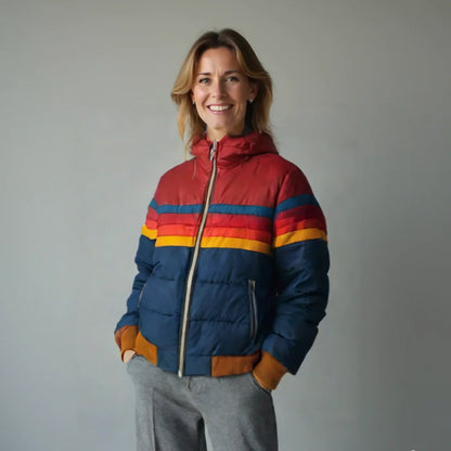 Women's Quilted Jacket | Striped Hooded Puffer Bomber