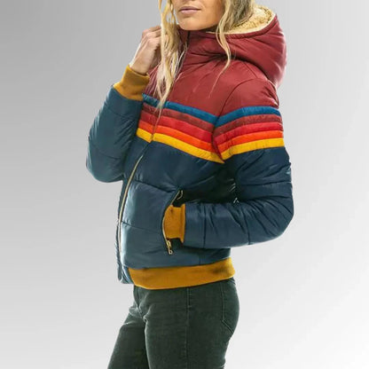 Women's Quilted Jacket | Striped Hooded Puffer Bomber