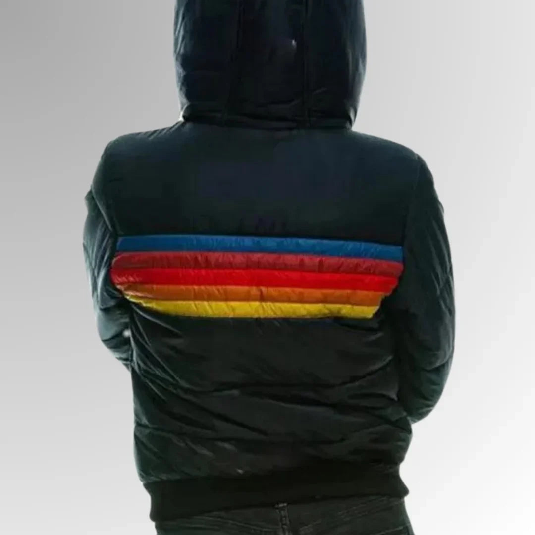 Women's Quilted Jacket | Striped Hooded Puffer Bomber