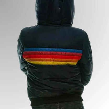 Women's Quilted Jacket | Striped Hooded Puffer Bomber