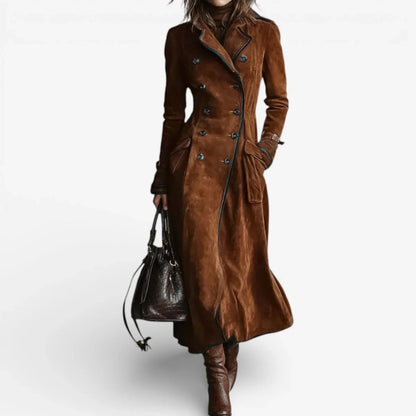Women's Trench Coat | Double Breasted Suede Long Sleeve