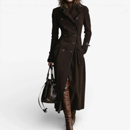 Women's Trench Coat | Double Breasted Suede Long Sleeve