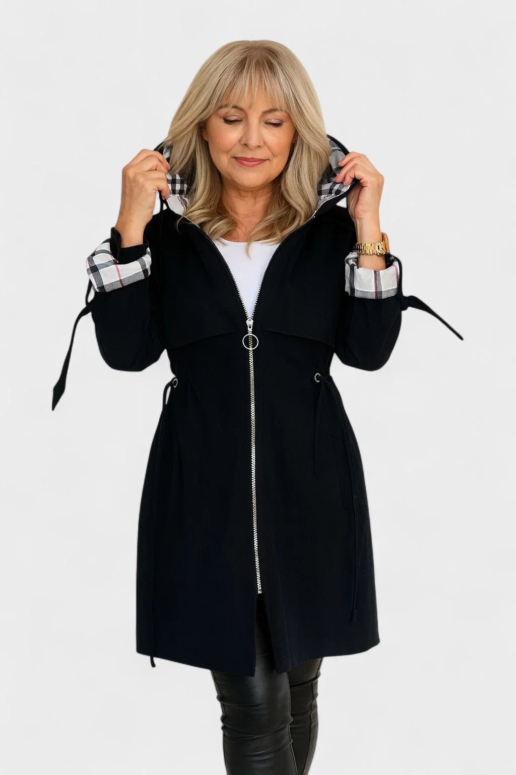 Women's Weatherproof Jacket | Hooded Plaid Lined Zip Front