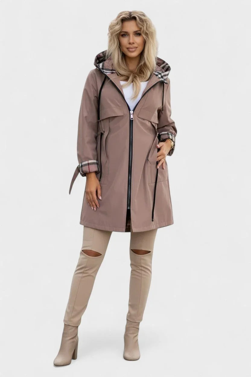 Women's Weatherproof Jacket | Hooded Plaid Lined Zip Front