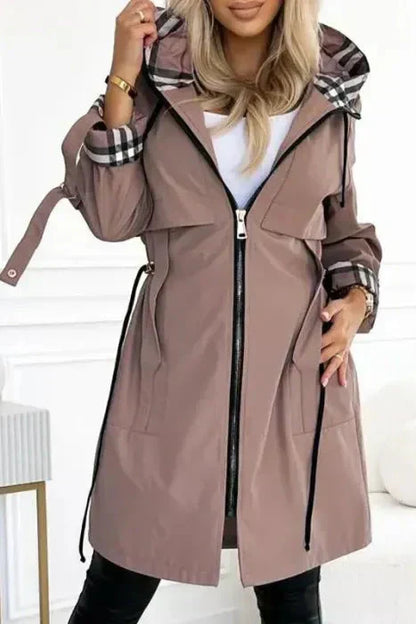 Women's Weatherproof Jacket | Hooded Plaid Lined Zip Front