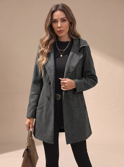 Penelope | Women's Double-Breasted Lapel Wool-Blend Coat with Pockets
