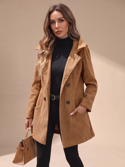 Penelope | Women's Double-Breasted Lapel Wool-Blend Coat with Pockets