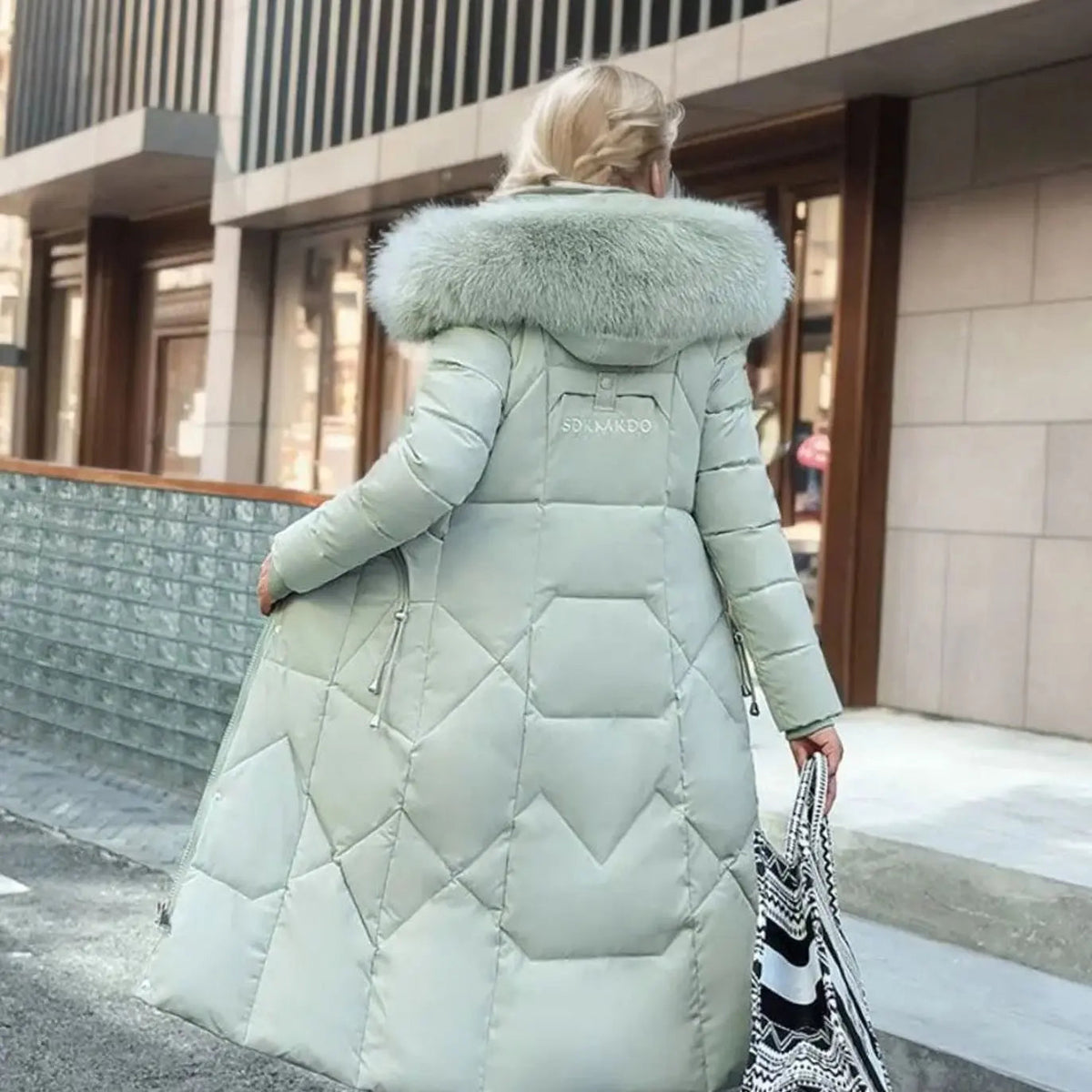 Lily | Women's Long Hooded Faux Fur Trim Quilted Coat