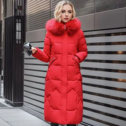 Lily | Women's Long Hooded Faux Fur Trim Quilted Coat
