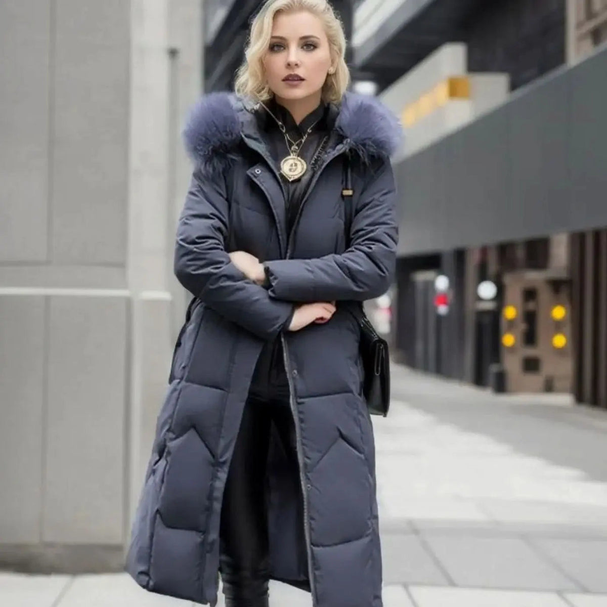 Lily | Women's Long Hooded Faux Fur Trim Quilted Coat