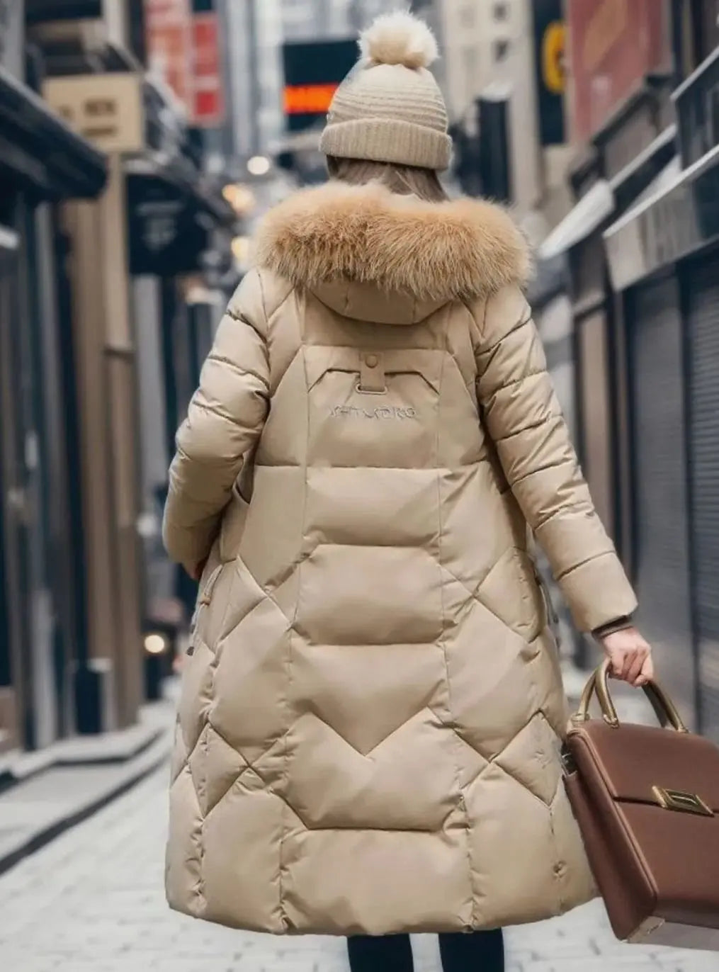 Lily | Women's Long Hooded Faux Fur Trim Quilted Coat