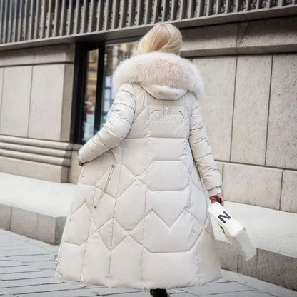 Lily | Women's Long Hooded Faux Fur Trim Quilted Coat