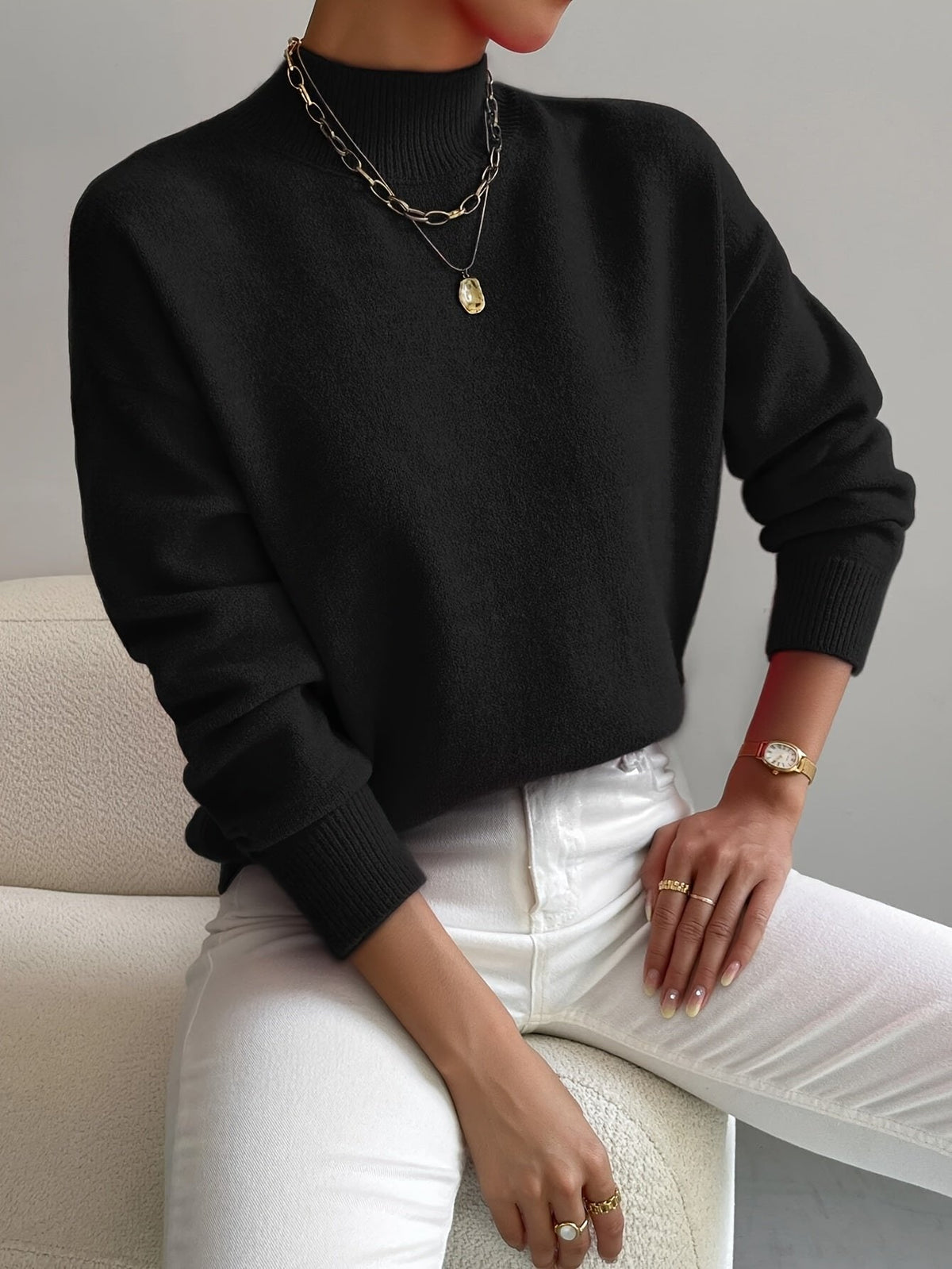 Effortless Sweaters for Women with Mock Turtleneck Relaxed Fit Long Sleeve