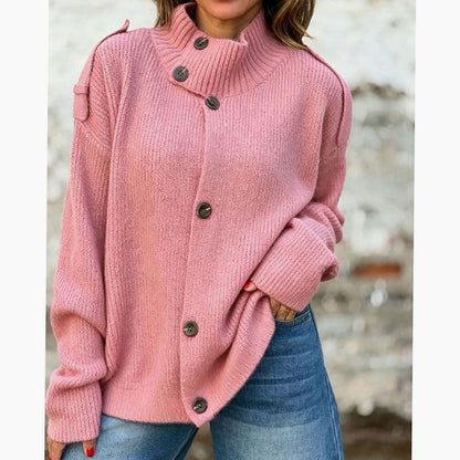 Amelia | Women's Oversized Button-Front Stand-Collar Knit Cardigan