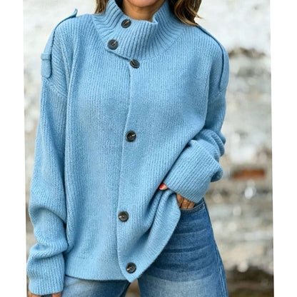 Amelia | Women's Oversized Button-Front Stand-Collar Knit Cardigan