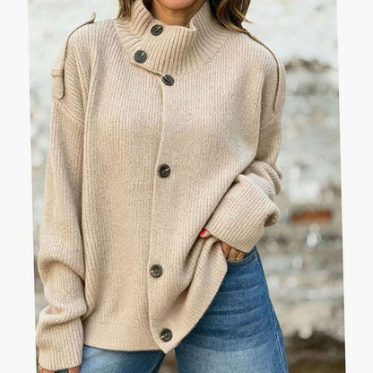 Amelia | Women's Oversized Button-Front Stand-Collar Knit Cardigan
