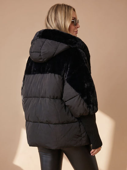 Layla | Women's Quilted Faux Fur Hooded Puffer Winter Jacket